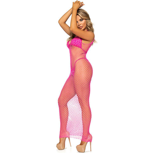 LEG AVENUE - VESTIDO DE REJILLA LARGO FUCSIA TALLA NICA