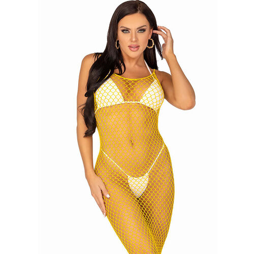 LEG AVENUE - VESTIDO DE REJILLA LARGO AMARILLO TALLA NICA