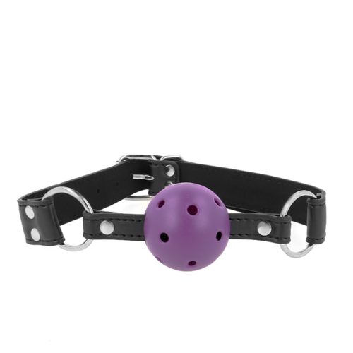 KINK - MORDAZA DE BOLA 4 CM TRANSPIRABLE CON DOBLE REMACHE MORADO 62 x 2.5 CM AJUSTABLE 42-58 CM