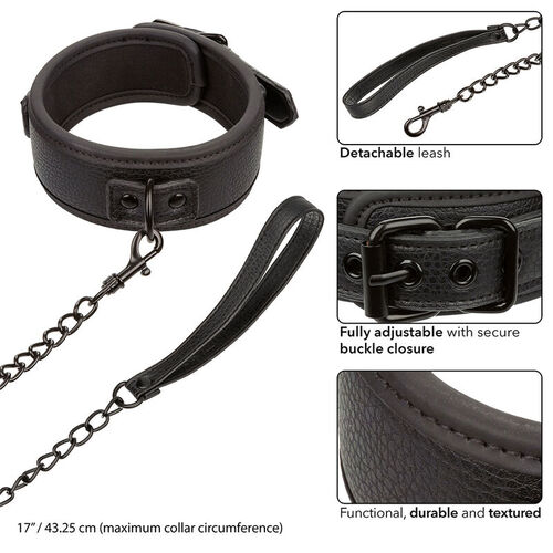 CALEXOTICS - NOCTURNAL COLLAR Y CORREA CUERO AJUSTABLE NEGRO